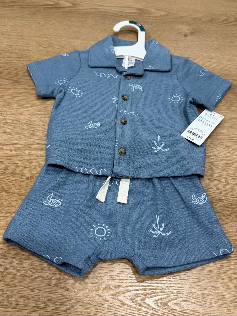 Carter's Blue Knit shorts set with White Turtle Print